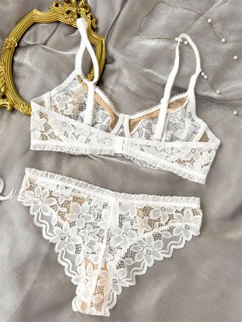 Floral Lace Underwire Lingerie Set SHEIN USA