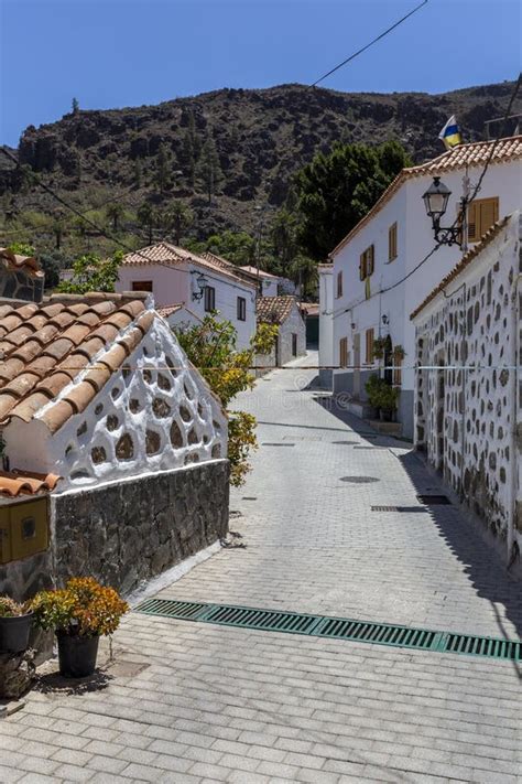 The White Houses Of The Village Fataga In Gran Canaria Stock Photo