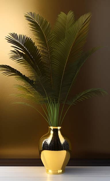 Premium AI Image A Vase With A Feather In It And A Vase With A Gold Base