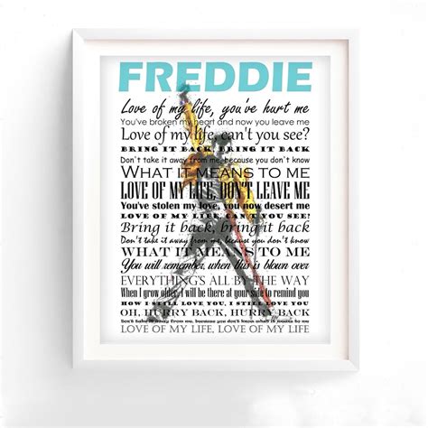 Queen love of My Life Freddie Mercury Song Lyrics Print, Freddie ...