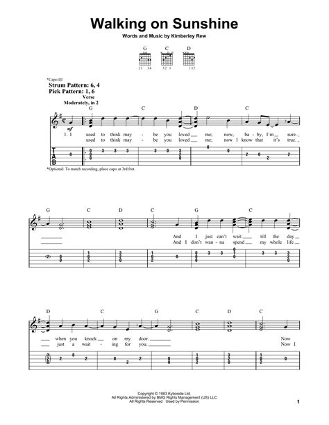 Walking On Sunshine By Katrina And The Waves Easy Guitar Tab Guitar