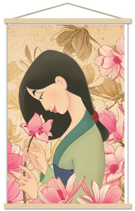 Disney Mulan Flower Wall Poster With Wooden Magnetic Frame 22 375 X