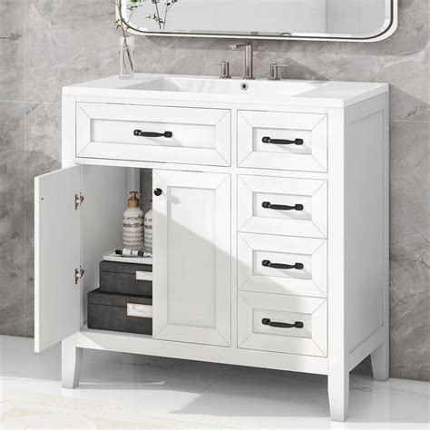 Magic Home 35 5 In Storage Bathroom Wood Vanity Cabinet With Ceramic