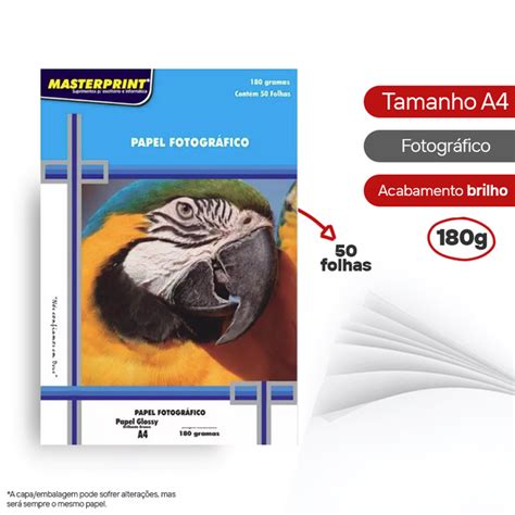 Papel Fotogr Fico Glossy G A Marca Masterprint Pacote Folhas