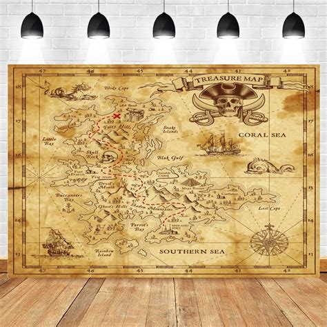 Pirate Treasure Map Backdrop Baby Boy Birthday Party Decor Vintage