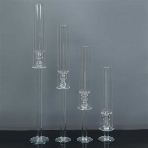 Set Of 4 Clear Glass Hurricane Taper Candle Holder Efavormart