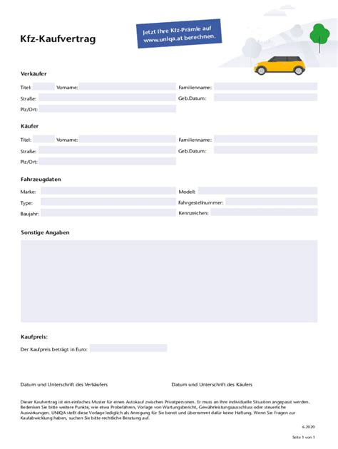 Formular Uniqa Kfz Kaufvertrag Online Ausf Llen Ausdrucken