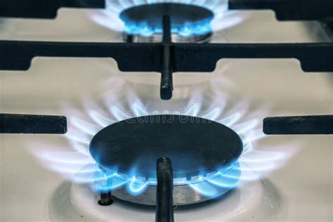 Gas Stove Flame On Kitchen Blue Fire Flame From Stove Stock Photo