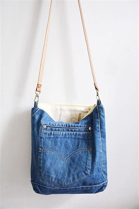 Bolso de mezclilla simple y cómodo con correa de cuero Etsy España