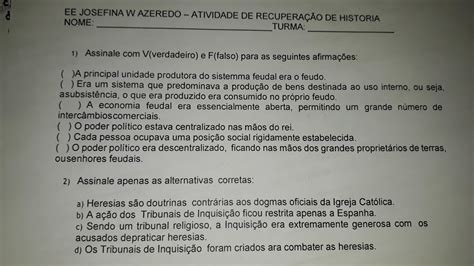 Assinale Com V Verdadeiro E F Falso Para As Seguintes Afirmações