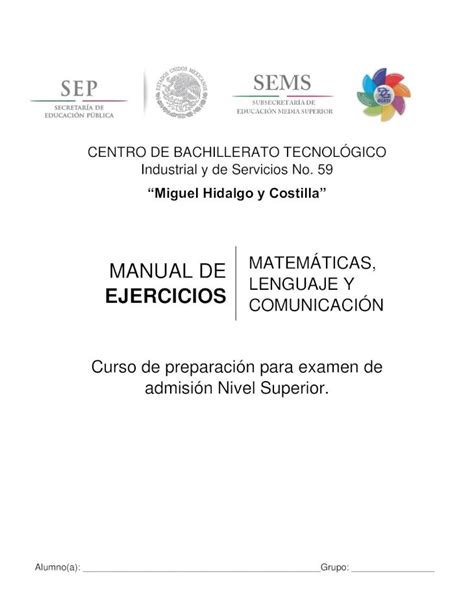 PDF MANUAL DE MATEMÁTICAS LENGUAJE Y EJERCICIOS Curso de Preparac