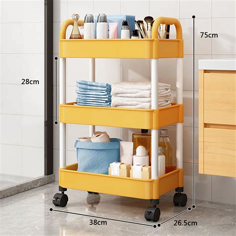 Daiosportswear 3 Tier Rolling Storage Cart With Wheels Durable Plastic Multi Room Organizer For