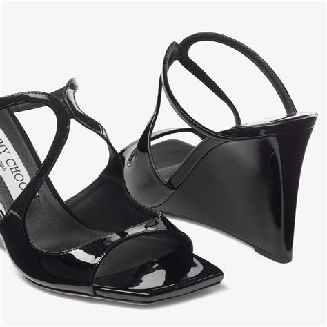 Anise Wedge Black Patent Leather Wedge Mules Summer Collection