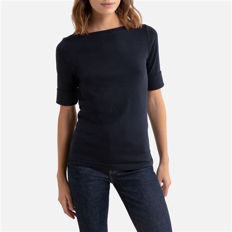 Tee Shirt Col Bateau Manches Courtes Bleu Marine Lauren Ralph Lauren