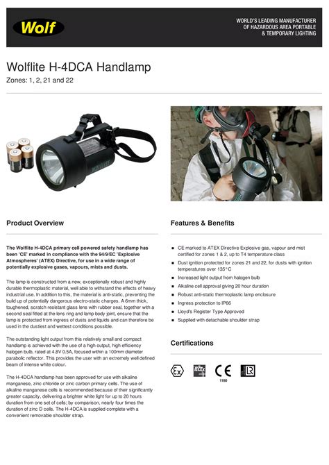 Wolf Wolflite H 4DCA Handlamp Spec Sheet PDF