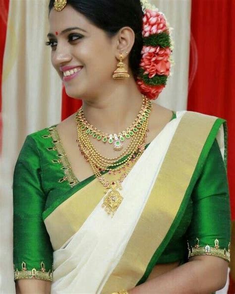 Trendy Green Kerala Saree Blouse Designs To Try In Bling Sparkle