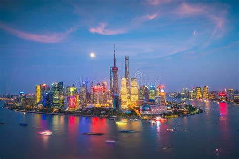 View of Downtown Shanghai Skyline at Twilight Stock Image - Image of ...