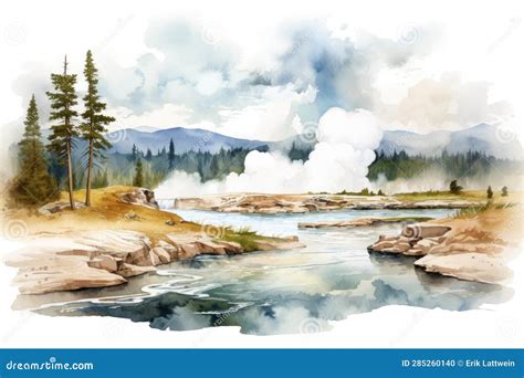 Yellowstone National Park Clip Art Watercolor Illustration Stock Photo - Image of doodle ...