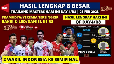 Hasil Lengkap Thailand Master 2023 Hari Ini Day 4 Leo Daniel Ke SF