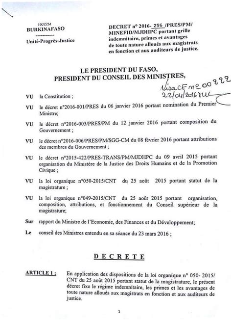 Document Burkina Faso Les Nouvelles Indemnit S Des Magistrats