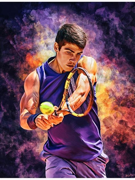 Carlos Alcaraz Of Spain Plays Backhand Digital Artwork Print Poster