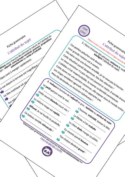 Exercices L Attribut du Sujet CM1 CM2 à imprimer en PDF gratuit