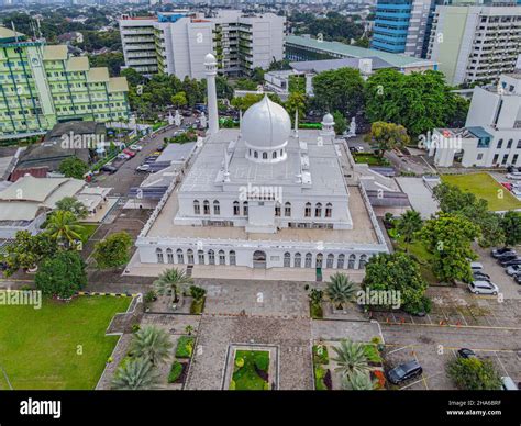 Al azhar Mosque panorama view Largest Mosque in Jakarta. Ramadan and Eid Concept and noise cloud ...