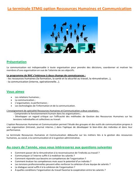 La Terminale STMG Option Ressources Humaines Et Communication