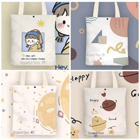 Jual Tote Bag Wanita Bahan Kanvas Tebal Totebag Ukuran Besar Muat