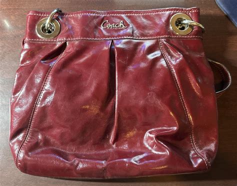 Coach Ashley Hippie Purse Red Patent Leather Gem