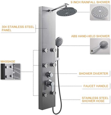 Rovate 304 Stainless Steel Shower Panel Tower System Wall Mounted Sho