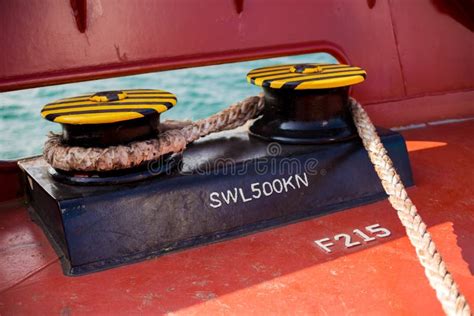 Bollard And Mooring Cable On Ocean Cargo Ship Stock Photo Image Of