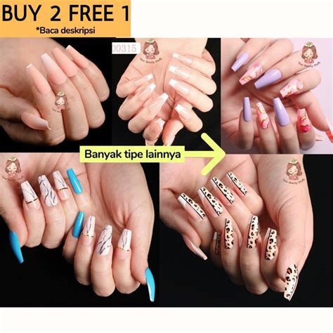 Jual Fake Nails Extra Long D Glitter Kuku Palsu Super Panjang Motif