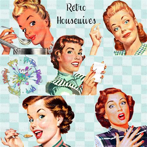 Retro Housewives 50s Vintage Mid Century Modern Women Clipart Instant ...