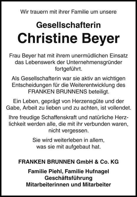 Traueranzeigen Von Christine Beyer Trauer Flz De