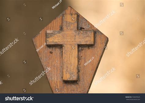 Wooden Cross On Wooden Plinth Blurred Stock Photo 703870525 Shutterstock