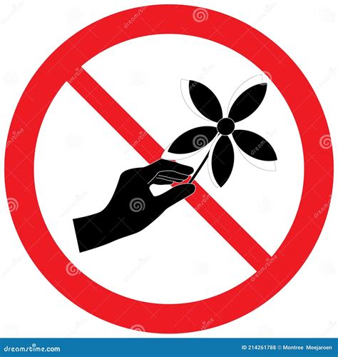 Stop Do Not Pluck Flowers Sign Silhouette Cartoon Vector