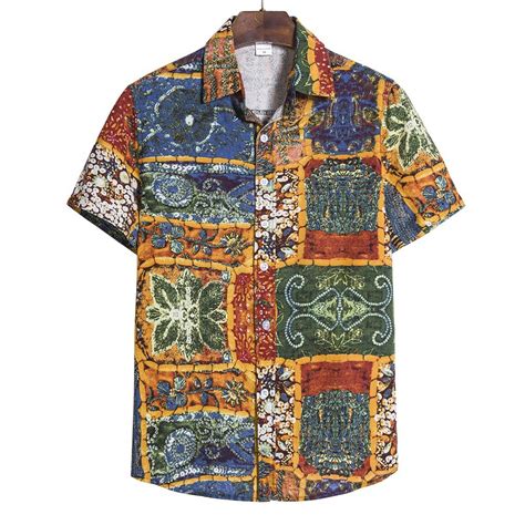 Poteti Men Summer Shirts Beach Hawaiian Plus Size Short Sleeve Tropical