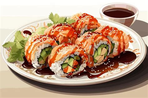 Rolo De Sushi Sushi Japon S Comida Japonesa Molho Vermelho Algas Sobre