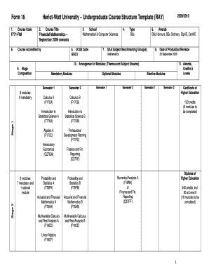 Fillable Online Form 16 Heriot Watt University Undergraduate Course