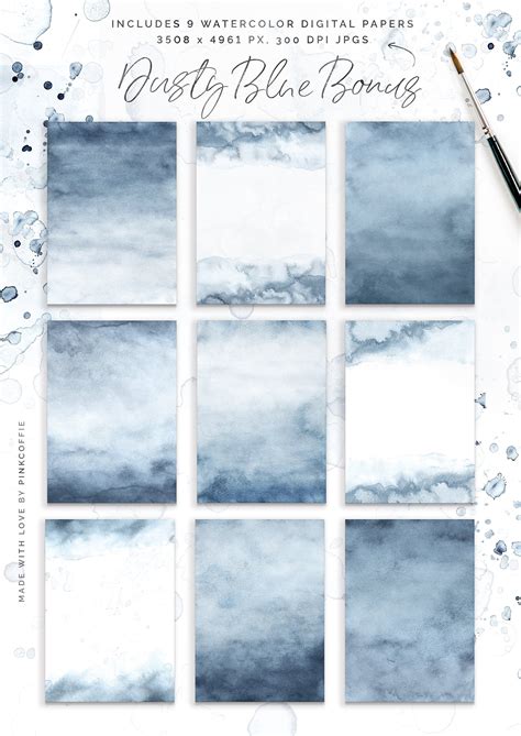 Dusty Blue Watercolor Textures Kit | Blue watercolor, Watercolor ...