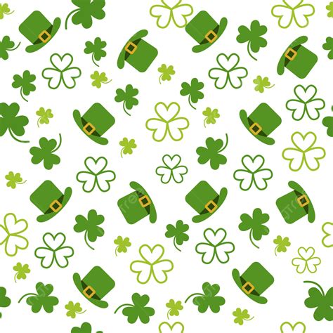 St Patricks Day Seamless Pattern With Green Hat And Leafs Background