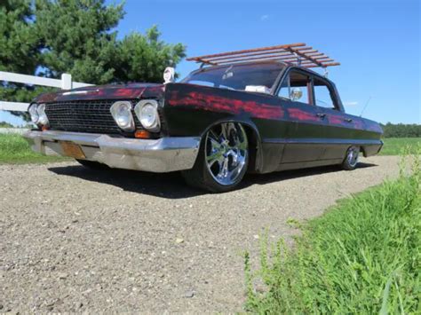 1963 Chevy Belair Rat Rod Slammed Lowrider Bagged Air Ride Hot Rod Nice Patina For Sale