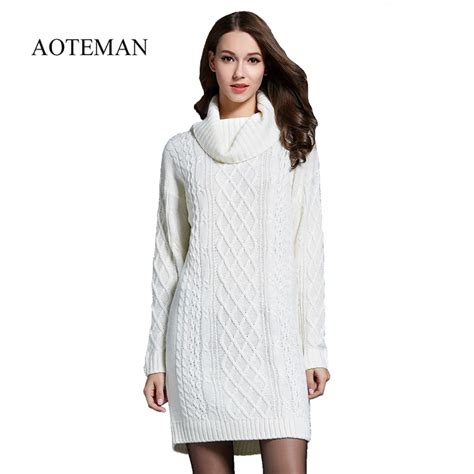 Aoteman Winter Sweater Women Dress New Solid Turtleneck Sweater Warm