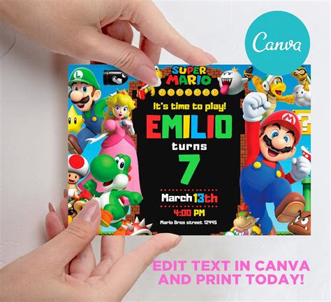 Super Mario Bros Digital Birthday Invitation Super Mario Etsy