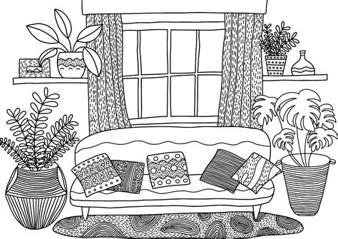 Cozy Living Room Coloring Page Living Room Interior Design Cute