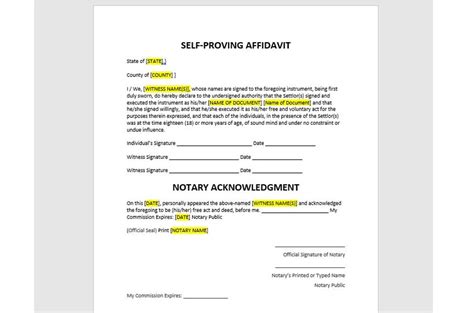 Self Proving Affidavit Form General Affidavit Form Template Editable