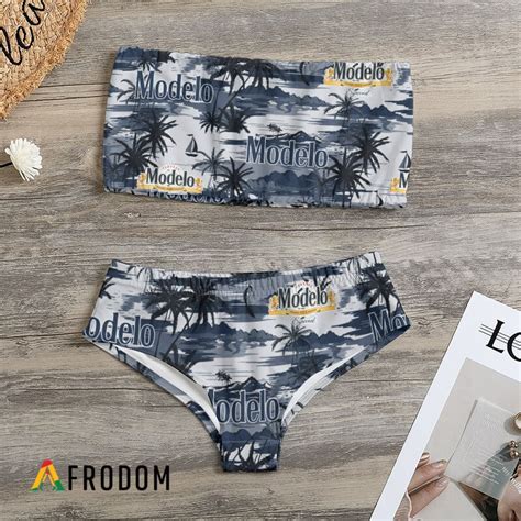 Modelo Negra Camo Hawaiian Strapless Bandeau Bikini Swimsuit Beach Afrodom
