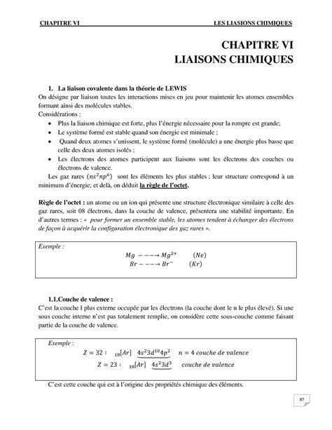 8 Chapitre VI Liaisons Chimiques CHAPITRE VI LIAISONS CHIMIQUES La