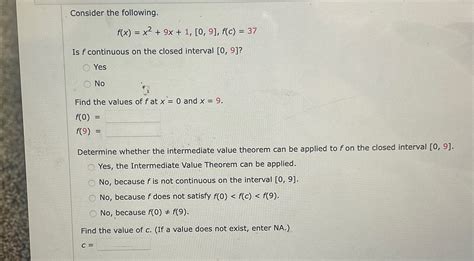 Solved Consider The Following F X X2 9x 1 [0 9] F C 37is F